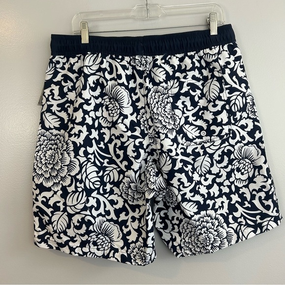 NWT Amazon Blue/White Floral Drawstring Hawaiian Swim Trunks Size Large - Picture 6 of 11